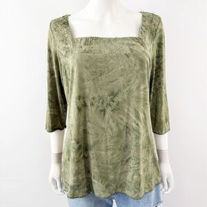 Only 9 Green Tie Dye Sequin Embroidered Top Size 1X Casual Boho Y2K Fairycore